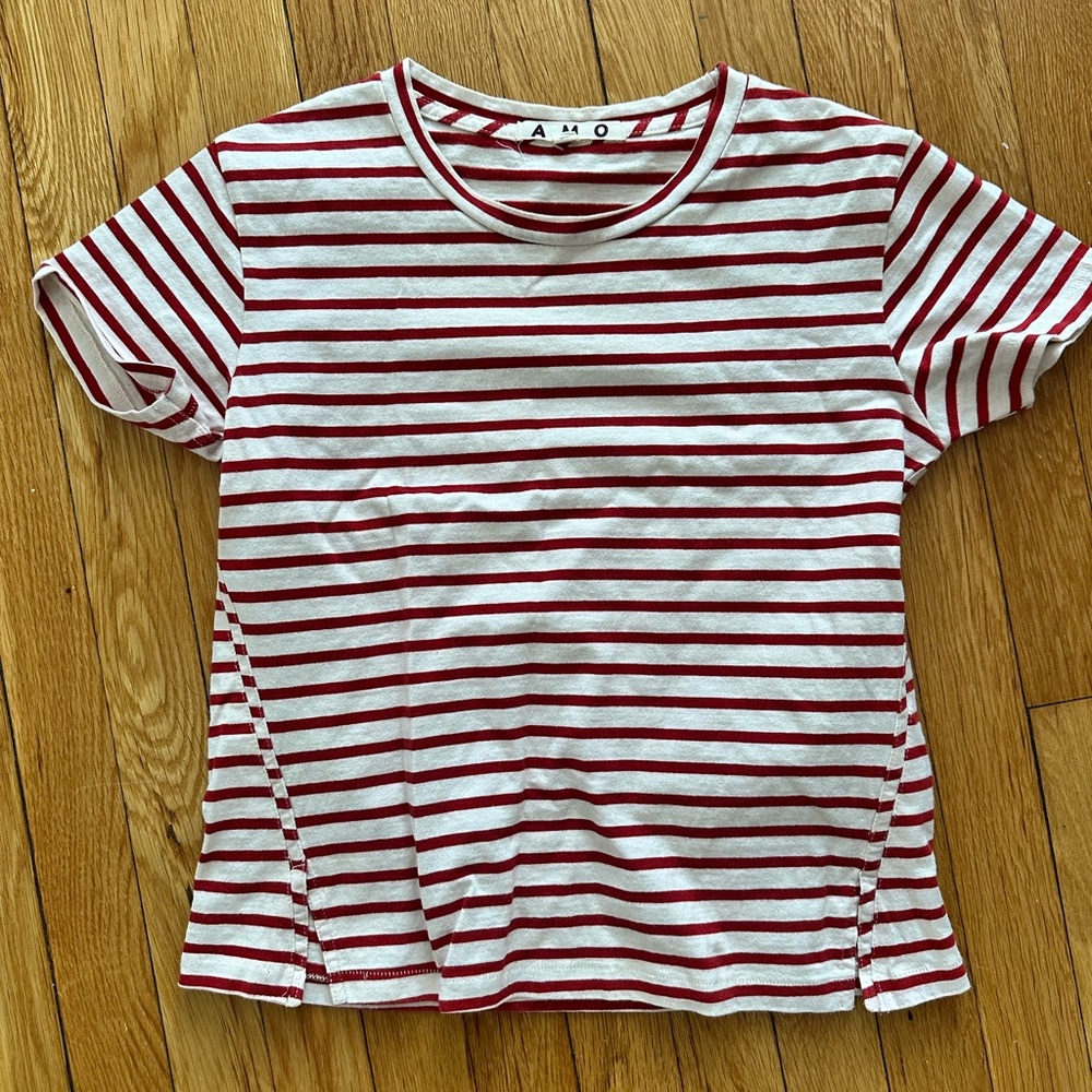 AMO Red & White Striped Tee